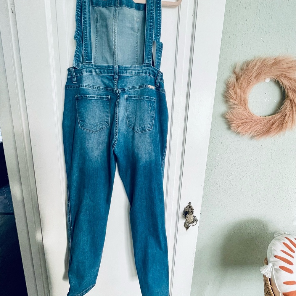 KanCan Medium Wash Blue Distressed Women's Denim Overalls - Picture 7 of 7